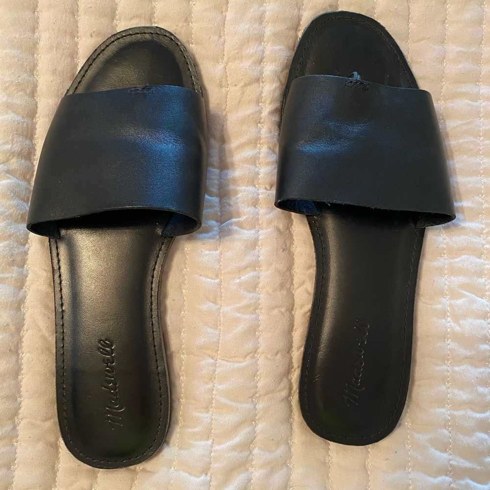 Madewell The Boardwalk Post Slide in black leather